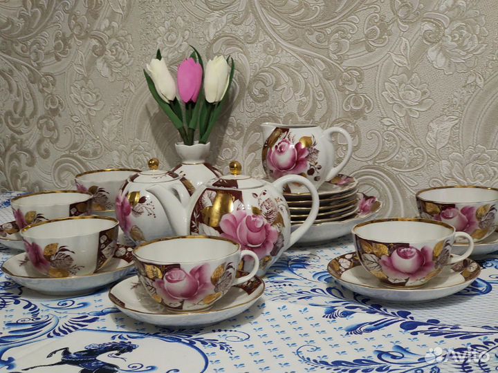 Чайный сервис на 6 персон, фарфор, позолоченное