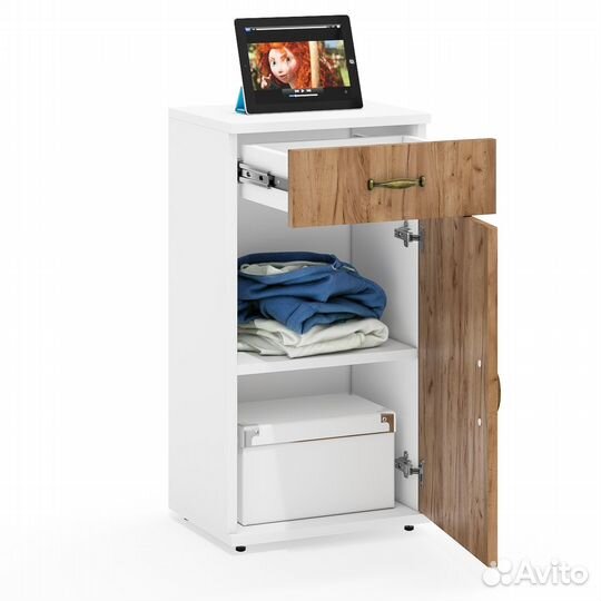 Тумба Мебельный двор Лидер-8 3.15 белый шагрень/крафт золото, 40х30х75 см