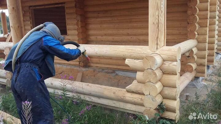 Шлифовка полировка сруба дома теплый шов