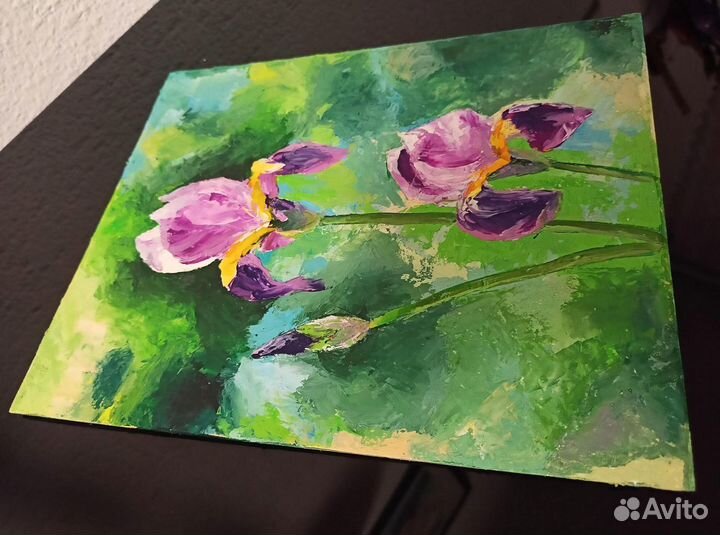 Картина маслом цветы 20*25 см. Ирисы. Масло
