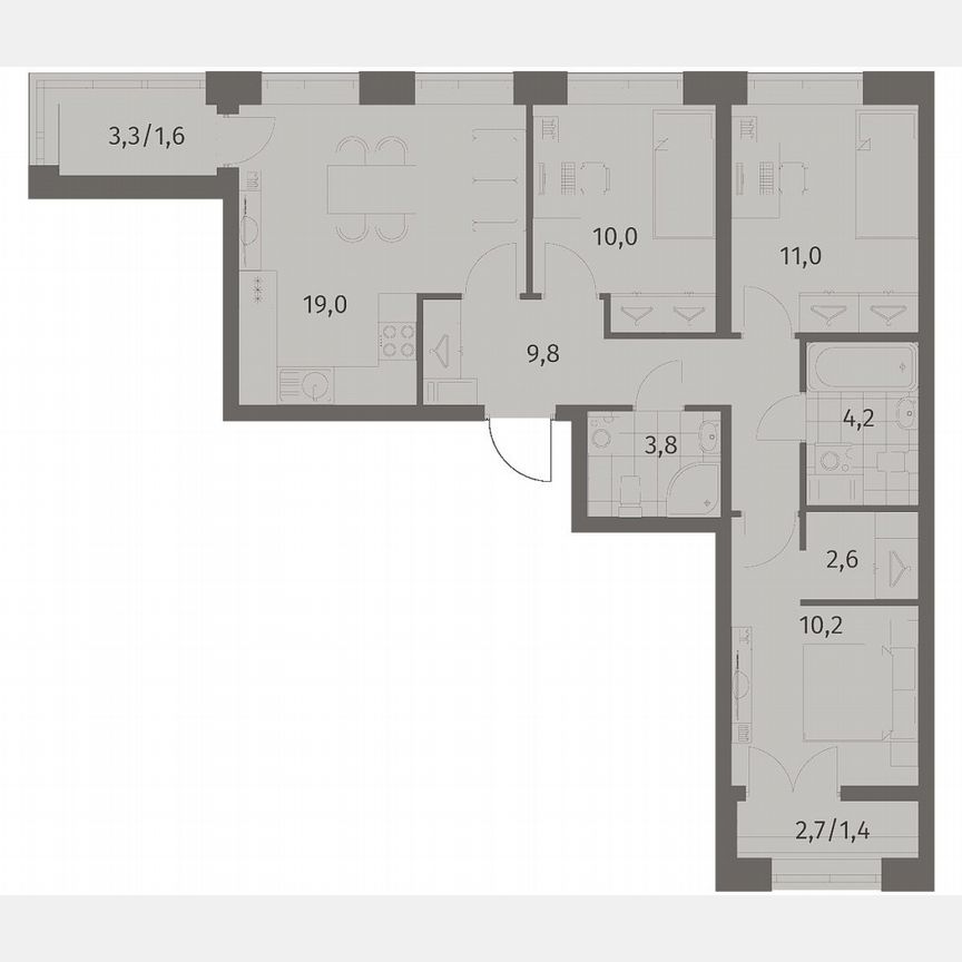 3-к. квартира, 73,7 м², 7/11 эт.