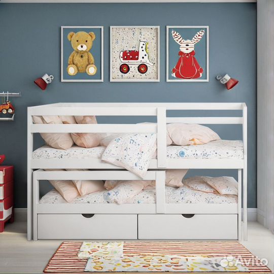 Кровать для 2-х детей из березы