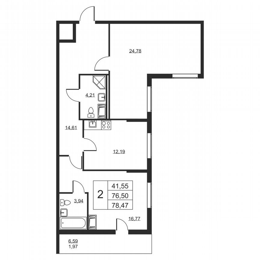 2-к. квартира, 78,5 м², 9/19 эт.