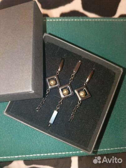 Комплект гематит серьги и браслет