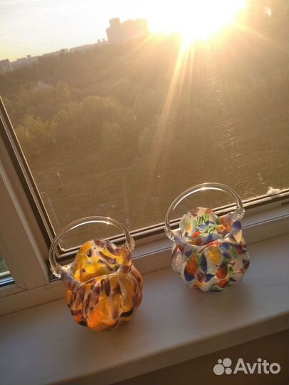 Гусь-Хрустальный. Конфетница цветное стекло