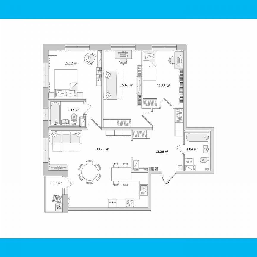 3-к. квартира, 97,3 м², 2/16 эт.