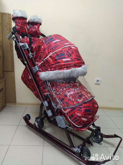 Новые санки коляска Ника 7-8 спорт (Red)