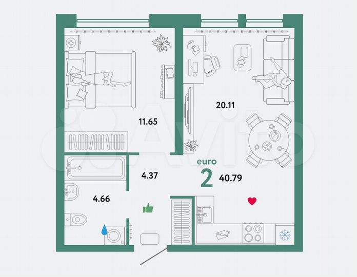 2-к. квартира, 40,8 м², 2/18 эт.