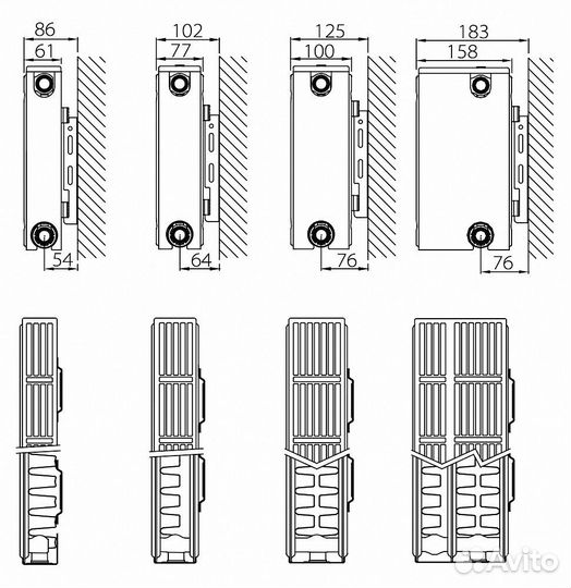 Стальной панельный радиатор отопления с нижним под