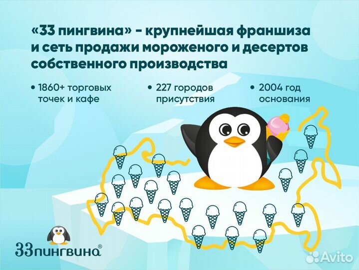 Всесезонная франшиза мороженое «33 пингвина»