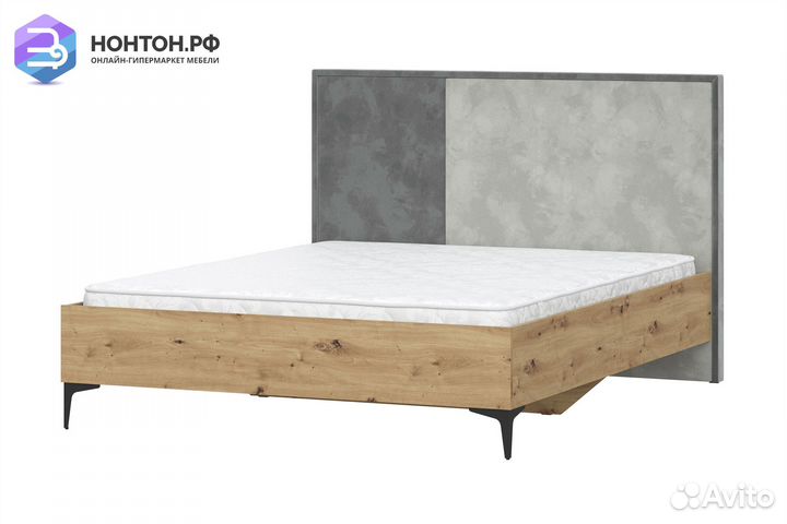 Кровать Ариан дуб артизан / велюр серый