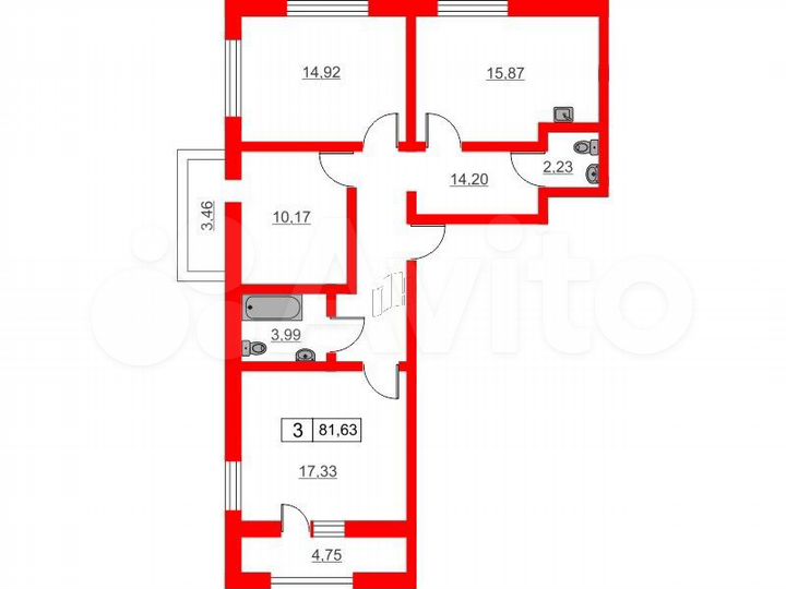 3-к. квартира, 81,6 м², 5/10 эт.