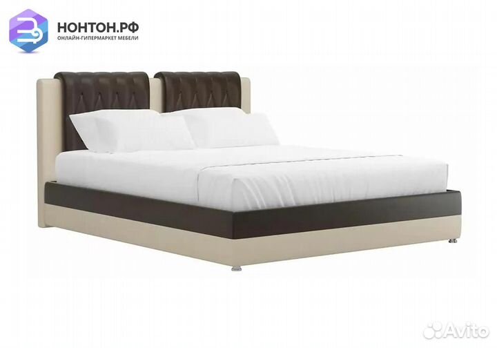 Кровать Камилла экокожа коричневая / бежевая