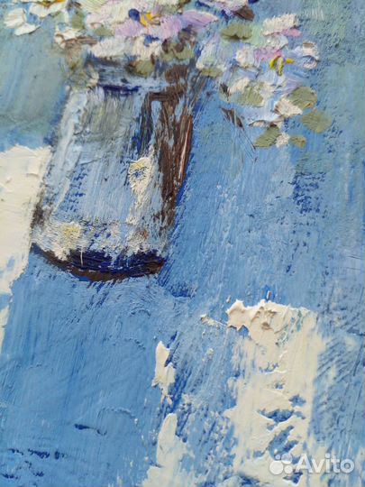 Картина маслом Букет Цветение в небесно-голубом