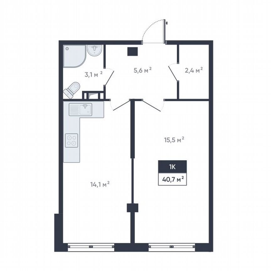 1-к. квартира, 40,7 м², 8/18 эт.