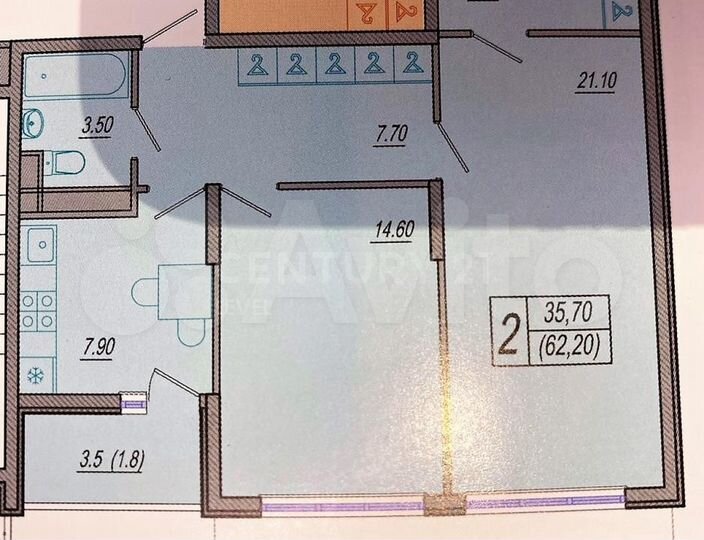 2-к. квартира, 62,2 м², 6/12 эт.