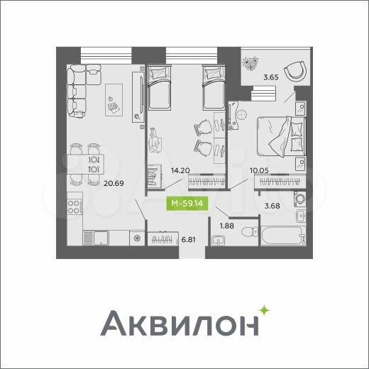 3-к. квартира, 59 м², 10/11 эт.