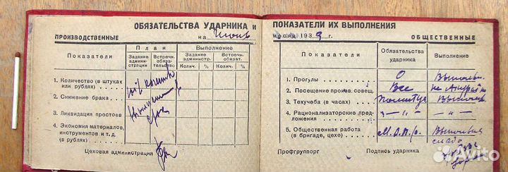 Книжка ударника Фармзавод №4 им. Дзержинского 1933