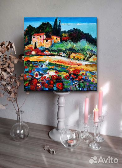 Картина маслом Прованс летом холст 20 см на 20см