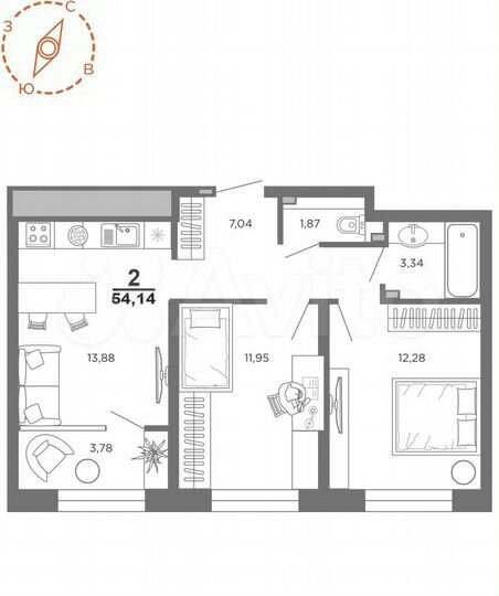 2-к. квартира, 52,3 м², 15/22 эт.