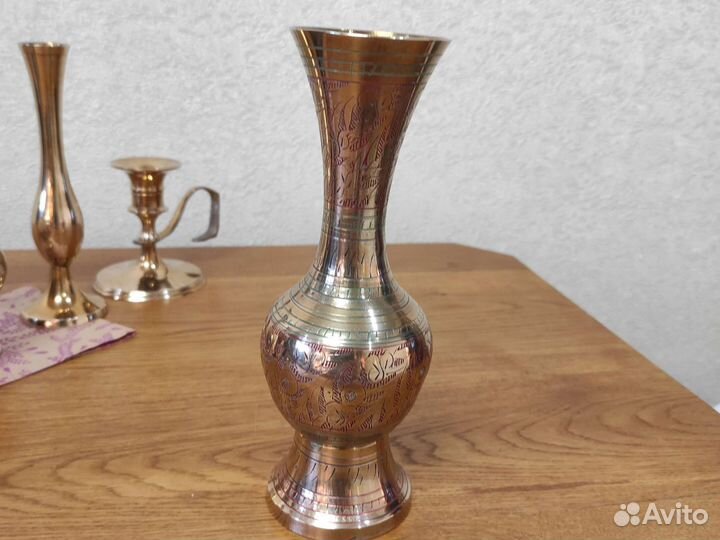 Латунь Индия кувшин, ваза, подсвечник одним лотом