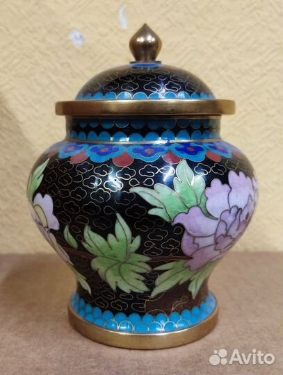 Чайница Хризантемы Цветы Клуазоне эмаль