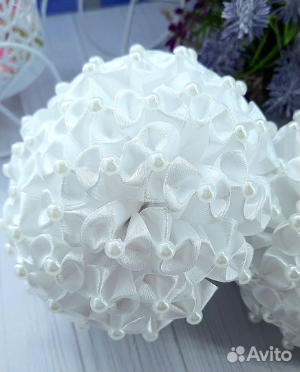 Белые банты для волос,ручная работа
