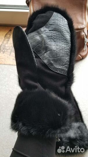 Варежки из норки и кожи