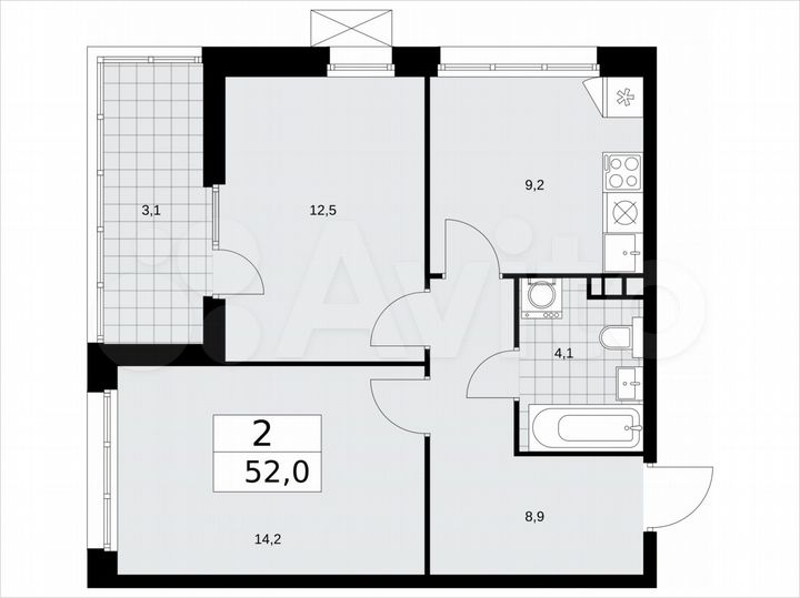 2-к. квартира, 52 м², 11/15 эт.