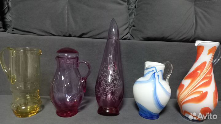 Кувшины и графины цветное стекло СССР