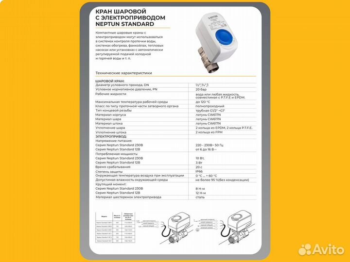 Кран Neptun Standard 230В 1/2' с электроприводом