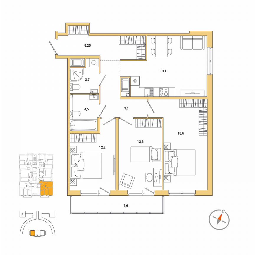 3-к. квартира, 90 м², 11/25 эт.