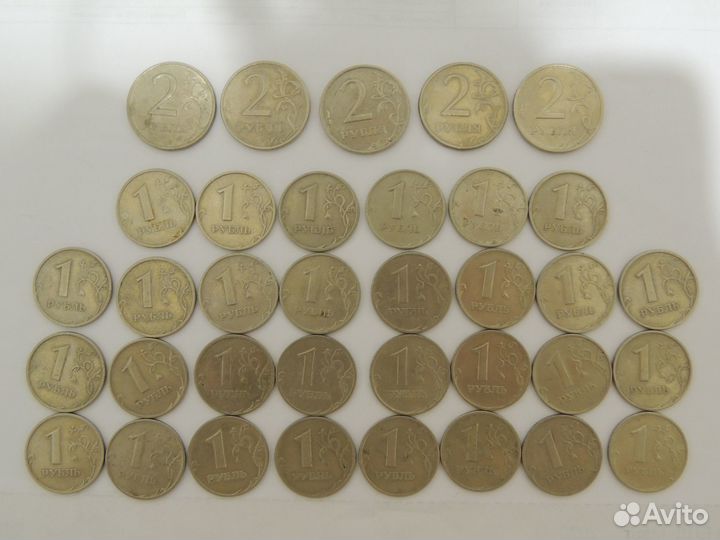 1 рубль 1999г 30шт, 2 рубля 1999г 5шт