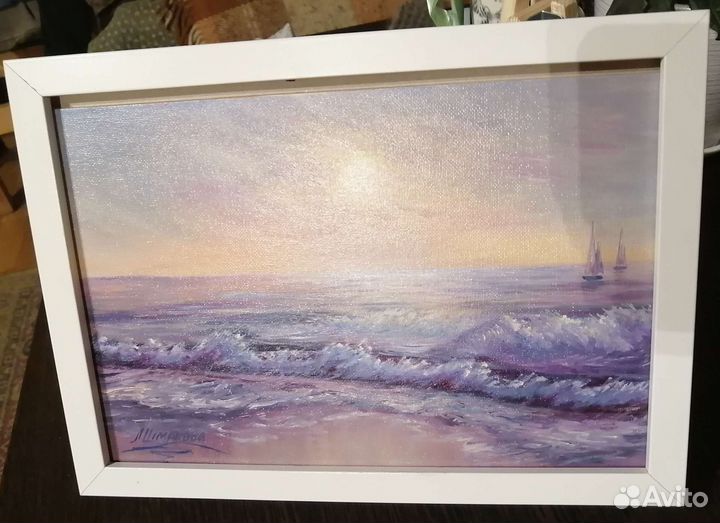 Картина маслом на холсте. Морской пейзаж. Закат