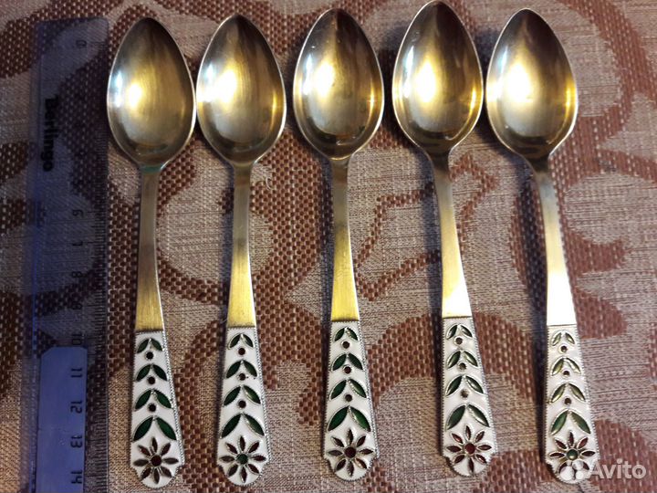Чайные ложки СССР позолоченные люз, 5 шт