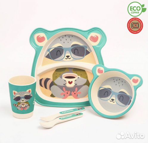 Набор детской бамбуковой посуды Енотик