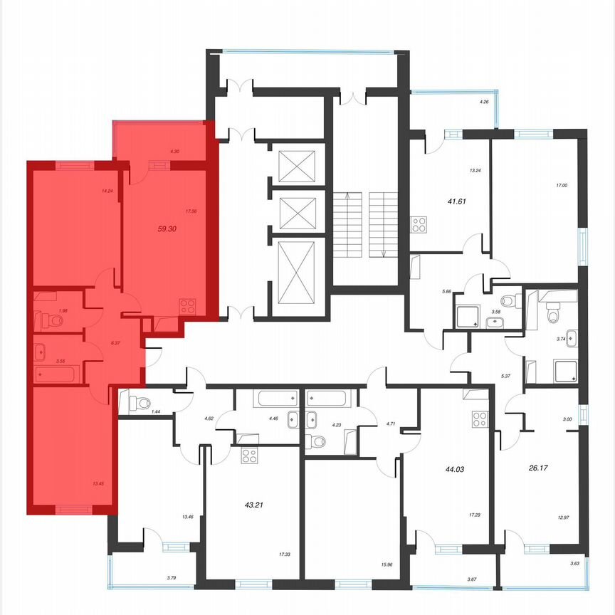 2-к. квартира, 61,5 м², 18/22 эт.