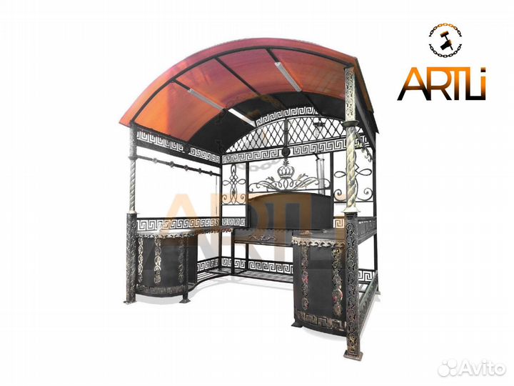 Кованый большой мангал с крышей 