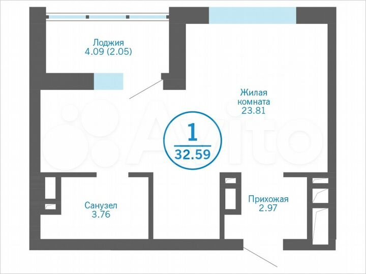 Квартира-студия, 32,6 м², 6/17 эт.