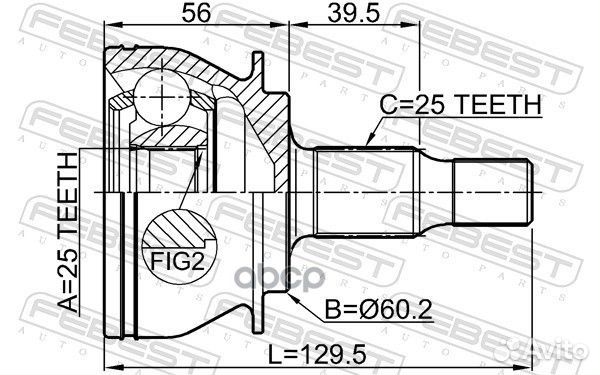 Шрус наружный 25x60.2x25 1610-169 Febest