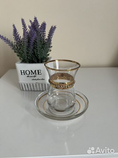Турецкие стаканы для чая, набор 6 штук с блюдцами