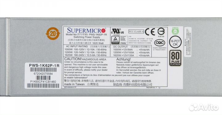 Блок питания Supermicro 1620W PWS-1K62P-1R