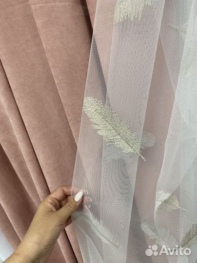 Комплект канвас и тюль пёрышки