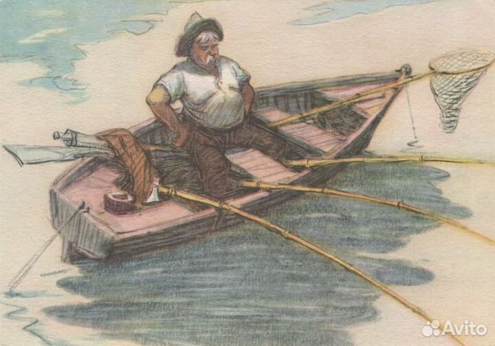 Открытки советские на тему рыбалки (1956-1957г)