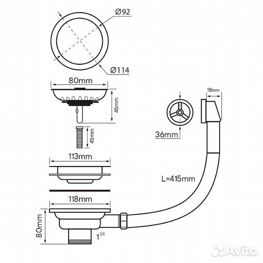 Слив-перелив для кухонной мойки Paulmark PM6022-G