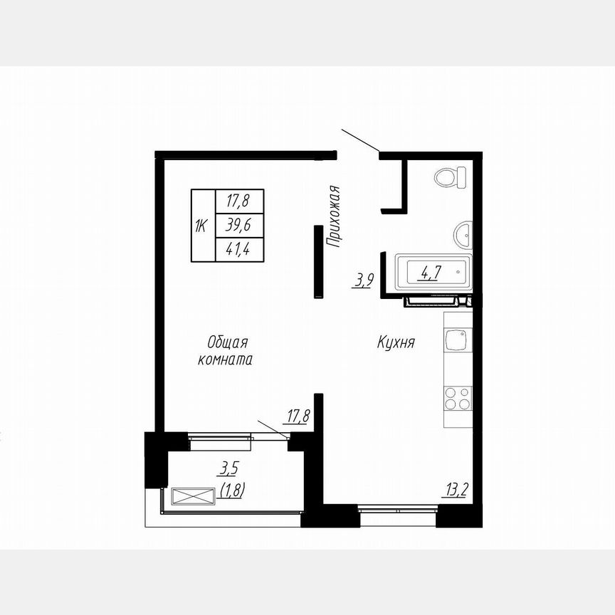 1-к. квартира, 41,4 м², 12/17 эт.