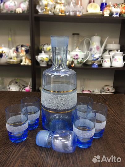 Кувшин и 6 стаканов, роспись, стекло