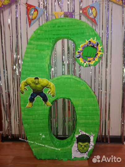 Цифра 6 шесть Халк Марвел Мстители