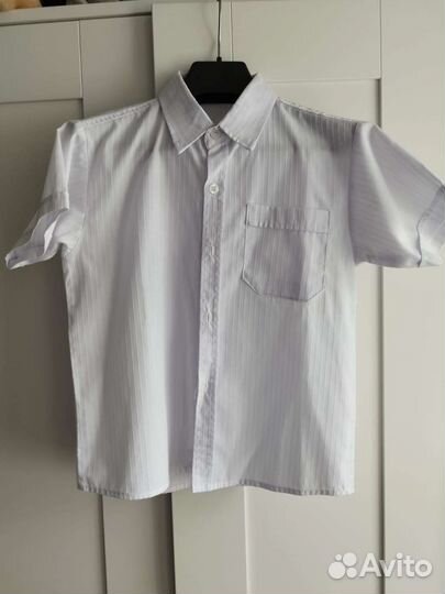Рубашка белая для мальчика с коротким рукавом 110