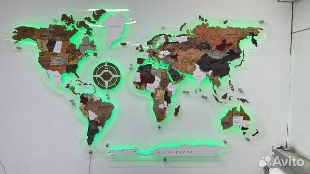 Карта мира на стену с подсветкой
